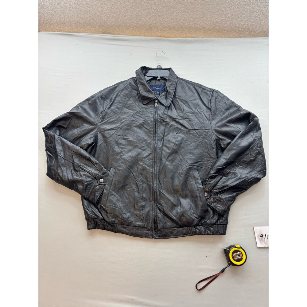 Croft & Barrow Mens Black Leather Bomber Jacket Full Zip Size 2XL